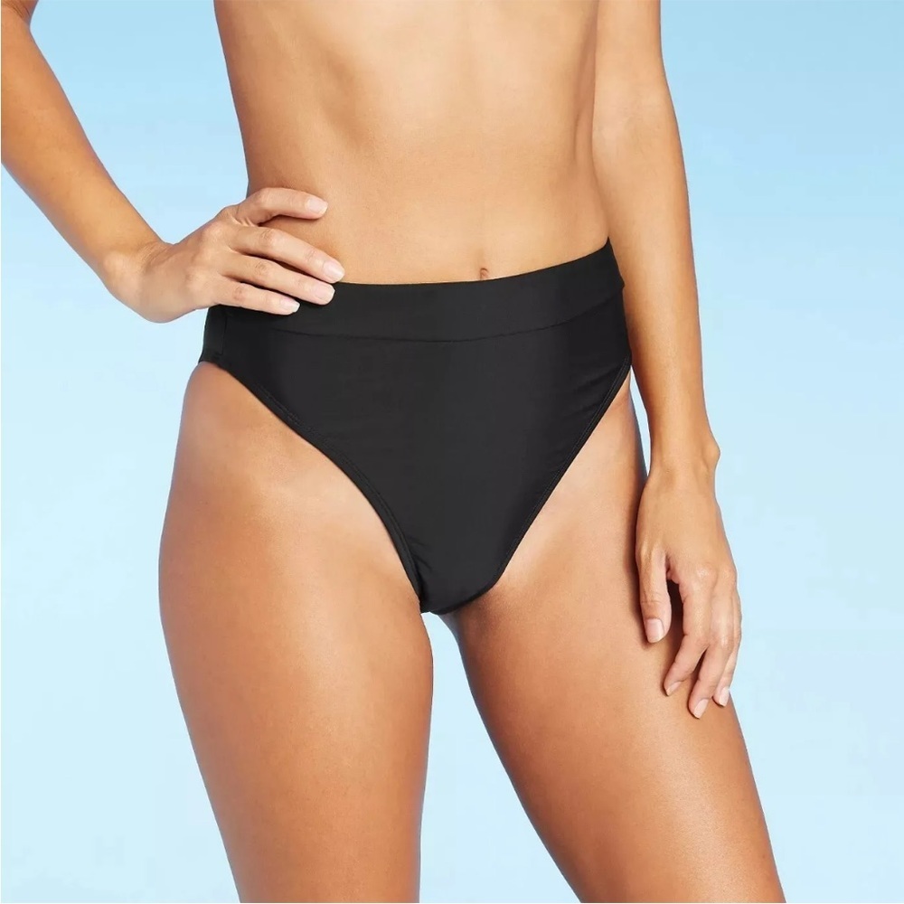 XHILARATION Juniors' XL Solid Black High Leg High Waisted Bikini Bottom nwot